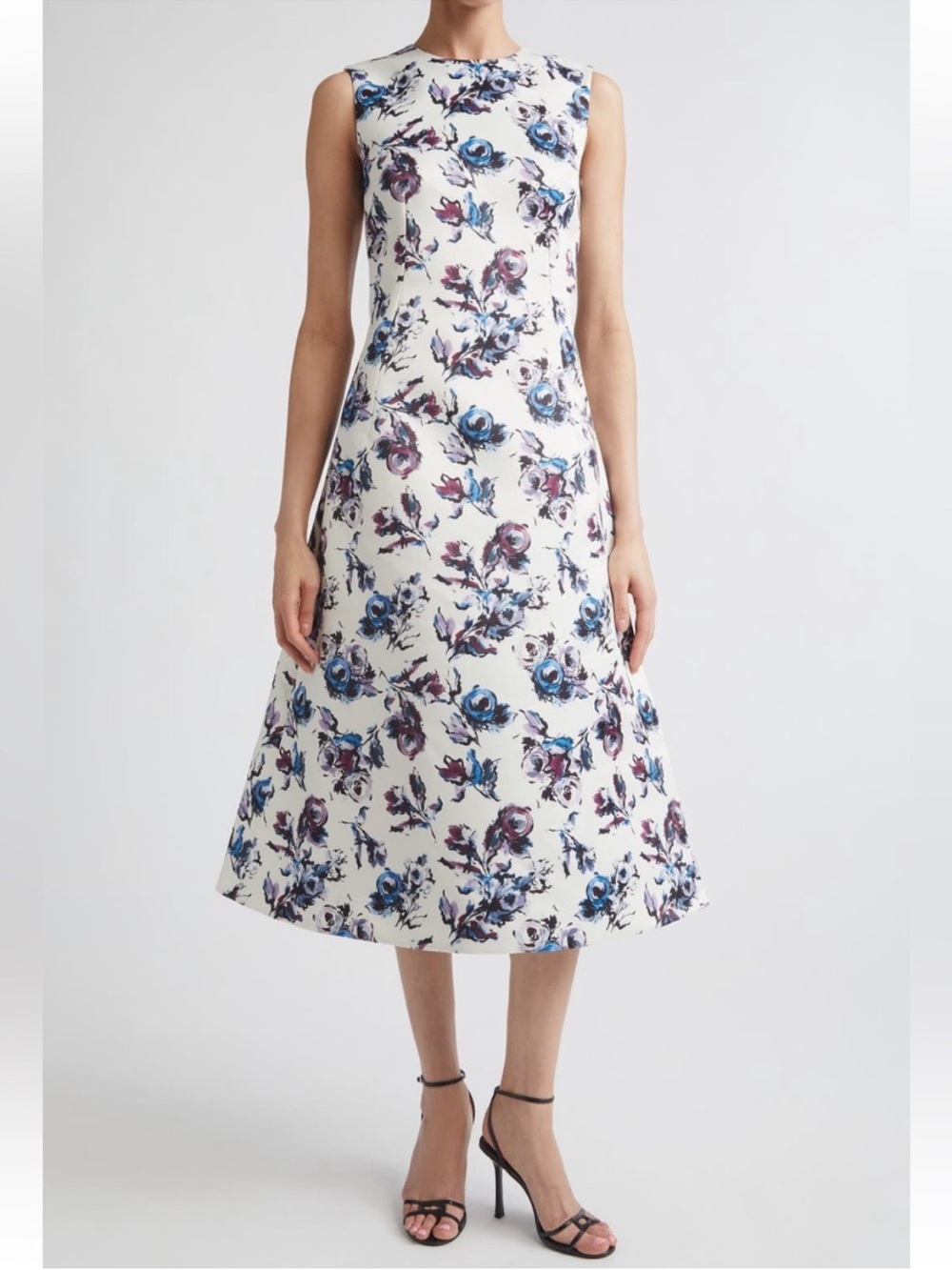 Emilia Wickstead Rumi Floral Satin Fit & Flare Midi Dress